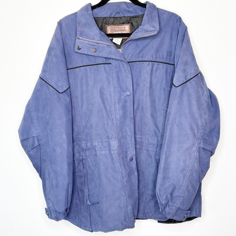 Outback Trading Co Microsuede Goldcup Jacket Blue Mens Size L Snap Zipper